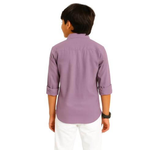 Image of Red Nine Rocket Science Boys' Solid Satin-Finish Poly Cotton Shirt | Single Pocket, Spread Collar, Long Sleeve, Casual