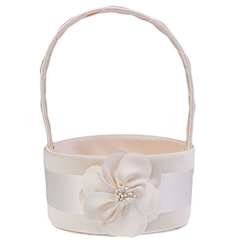 Colaxi Romantic Feather Satin Lace Wedding Ceremony Party Flower Girl Petals Basket - Champagne, 15.5cm