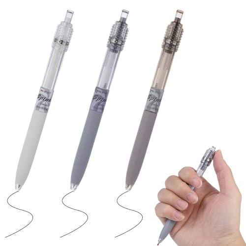 Mabor 3 canetas Fidget Spin 0,5 mm, tinta preta, de secagem rápida, canetas de gel retráteis com aderência texturizada para adultos, diário, escritório, material escolar, escrita suave, alívio do