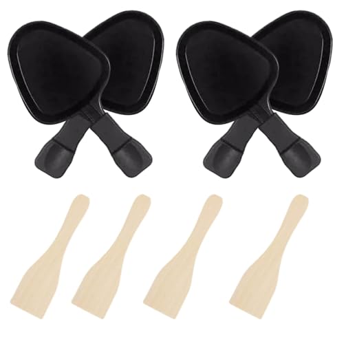Raclette Poêlons, Poêlons à Raclette Antiadhésive, Poelon Raclette Triangulaire, Poelon Raclette Carré, Raclette Set avec 4 Pelle, Portable Plateau de Cuisson pour Fromage Fondu Oeuf Frit
