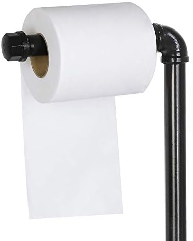Toilet Paper Holder, Free Standing Toilet Roll Holder Dispenser Bathroom Organizer Home Decor, Industrial Cast Iron Pipe - Black