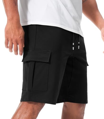 Suwangi Men’s Casual Sweat Cargo Cotton Shorts Drawstring Elastic Waist Short Athletic Workout Gym Jogger Shorts with Pockets3