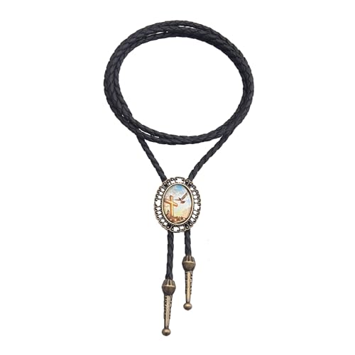 Image of AZORA Western Cowboy Bolo Tie Men Leather Necktie Leather Cord Turquoise Stone Bolo Ties for Men Women