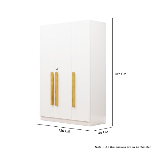 Image of Bniture 3 Door Wardrobe for Bedroom with Lockable Door & Hanging Space | Almirah for Clothes with Elevated Bottom Base | Wardrobe for Storage | 3 Years Warranty