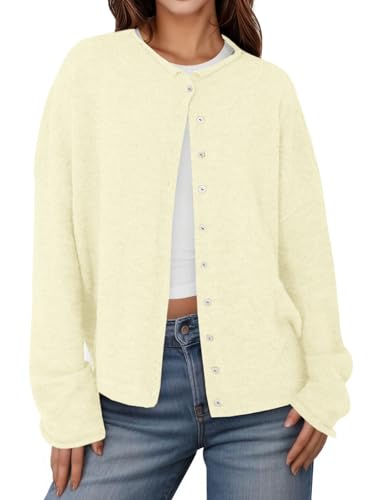 Image of UNCLECAT Womens Button Up Cardigan Sweaters | Fall Winter Everyday, Long Sleeve, Office Lightweight Knit, Open Front, Crew Neck, Soft Cozy, Loose Fit, 2026 Trendy