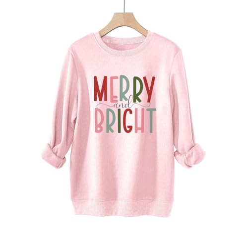Merry and Bright Sweatshirts for Women Fleece Long Sleeve Shirts Merry Christmas Graphic Pullover Xmas Crewneck Tops2
