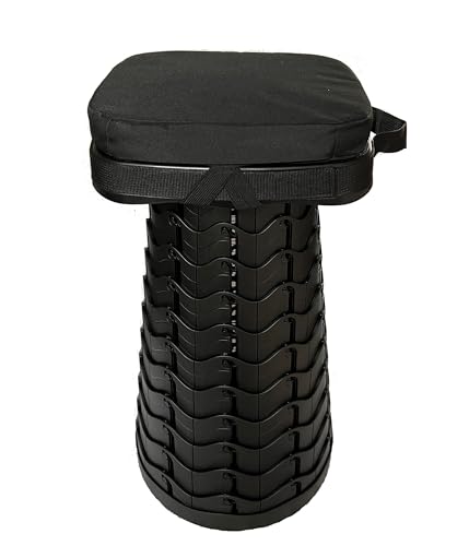 Image of Outward Gear Portable Collapsible Stool Set - Heavy Duty Square Collapsible Stool + Thick Seat Cushion - 550lbs Load Capacity for Camping Picnic Gardening Travel (Black /Black)