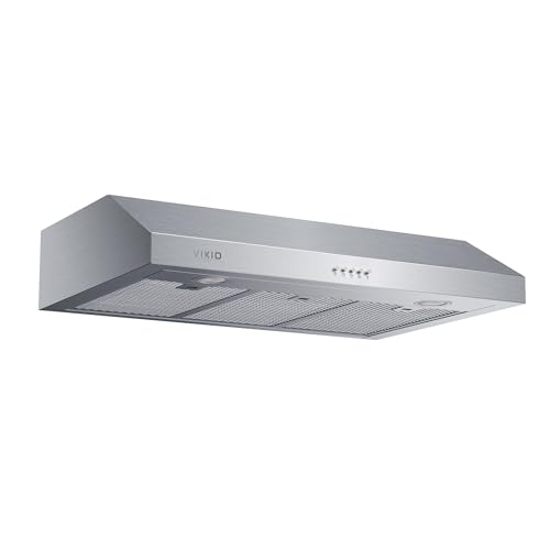 VIKIO HOME Campana extractora para debajo del gabinete de 30 pulgadas, ventilador de escape de cocina de doble motor de 580 CFM, ventilación de 3 velocidades, luces LED y filtros reutilizables de 5