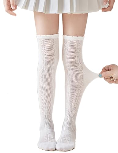 Bingerlily Girls Knee High Socks Hollow Out Anti-skid Knitting Stockings School Uniform Dress Socks