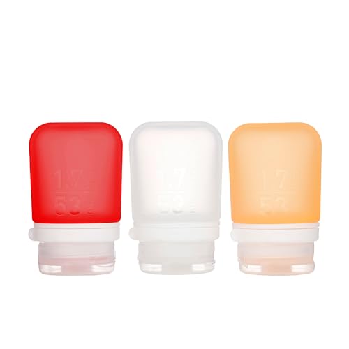 Image of humangear GoToob+ Bottles - Silicone Leak-Proof Travel Tubes for Toiletries, Camping & TSA Carry-On (3-Pack), Small (1.7 fl oz; 53ml), Clear /Red /Orange