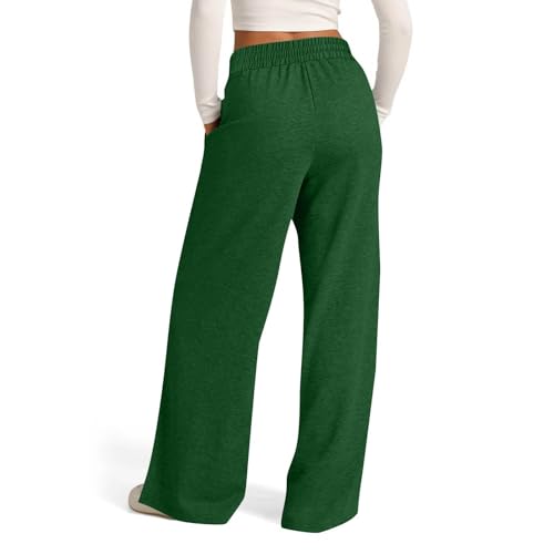 Women's Solid Color Fashion Pants Casual Wide Leg Drawstring Fall Flowy High Waist 2025 Pants with Pockets2