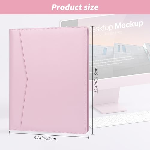Image of Pacific Mailer Padfolio Portfolio Leather Binder, Interview Legal Document Organizer, Business Card Holder Included Letter Sized Writing Pad [Pink, Piano Noir Faux Leather Matte Finish]