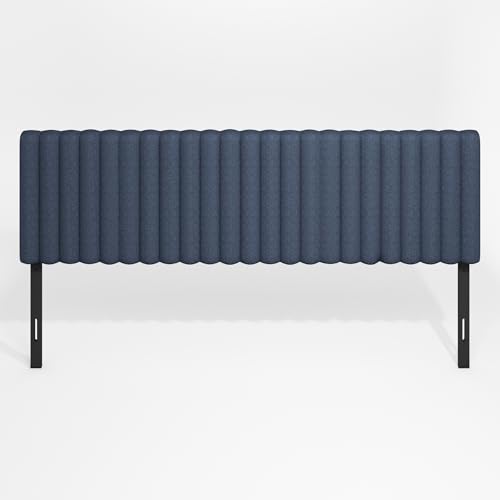 Image of Furinno Roanne Headboard King Size, Tufted Upholstered Wooden Headboard, Bed Frame Mount Head Board, Easy Assembly, for Bedroom, Dorm, Blue Denim