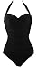 Cocoship 50s Solid Black Elegant Retro Vintage One Piece Swimwear Swimsuits 5XL(US16-18)