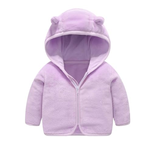 RNTOP Baby Boy Girls Fleece Jackets Toddler Warm Fleece Outerwear Bear Ears Hooded Winter Coat Zip (Purple, 5-6 Years)