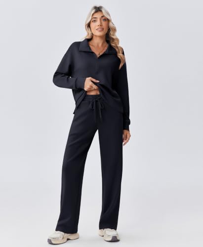 Image of PINSPARK 2 Piece Sets for Women 1 /2 Zip Sweatsuit 2026 Matching Outfit Fall | Lightweight Air Layer Fabric, Loose Fit Sweatshirt, Straight Leg Pants with Pockets, Soft Lounge Sets, Airport Outfits Women