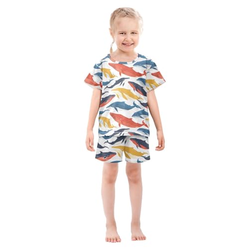 ALAZA Orange Yellow Blue Whale Pajamas Short Sleeve 2 Piece Sleepwear Top and Bottom Pajama Set Unisex3