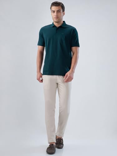 Image of Park Avenue Men Regular Fit Solid Pattern Pure Cotton Half Sleeve Polo Neck Loungewear T-Shirt