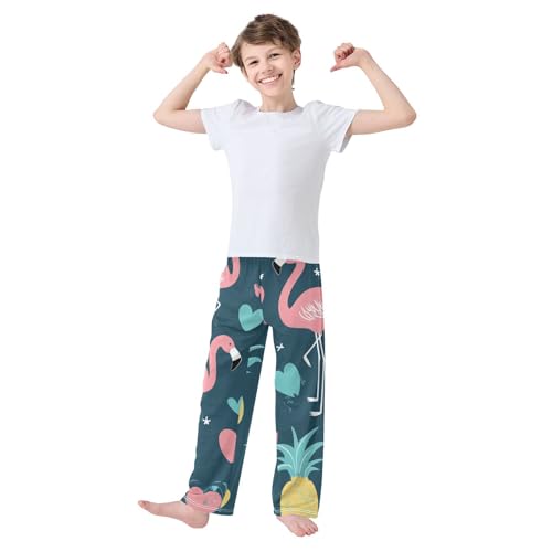 Flamingo Sweet Love Boys Long Pants Soft Trousers Elastic Waist Kids Lounge Bottoms with Pockets S-XL2