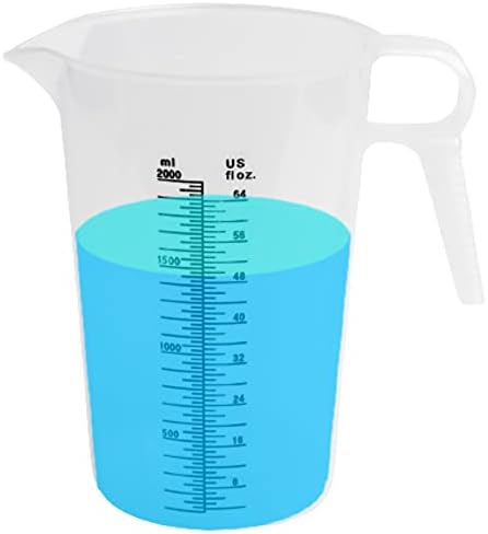 ACCUPOUR 64oz (1/2 gallon) Measuring Pitcher, Plastic, Multipurpose - Great for Oil, Chemicals, Pool and Lawn - Ounce (oz) and Milliliter (mL) Increments (2000 mL)