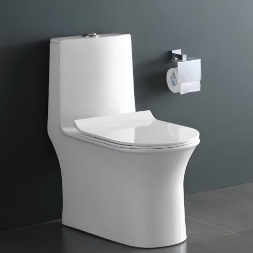 Image of Clay Plus Premium Rimless Ceramic Western Toilet for Bathroom, Hotel, Hospital, Lavoratory, One-Piece Floor Mounted Water Closet with Soft Close Seat Cover for Bathroom & Home (P-Trap)