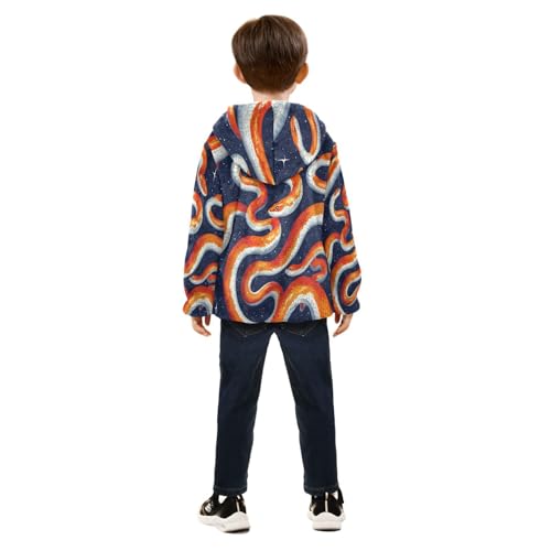 Orange Snake Pattern Toddler Fleece Jacket Girl Boys Hooded Fleece Jacket Coat Warm Outwear Zip-up 3-10T4