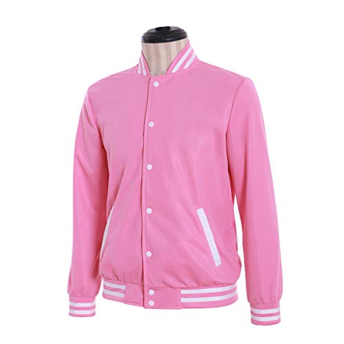 Men's Pink Baseball Jacket Button up Varsity Coat School Uniform Sportswear Casual Top3
