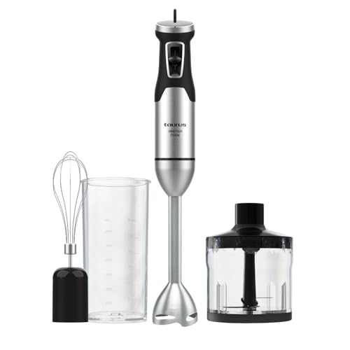 Taurus - Batidora de Mano 1700W de Potencia | 3en1 (Minipimer/Picadora/Turbo) | 4 Cuchillas Acero Inoxidable | Pie Desmontable | Regulador de Velocidad | Ergonomica | BPA FREE