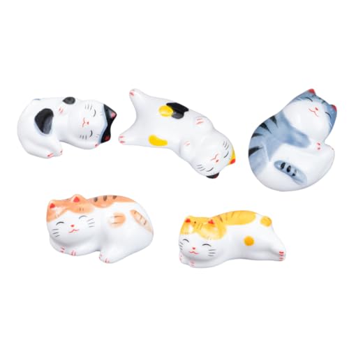 KOCKSHION 5個 和風セラミック招財猫箸置き キッチン用創造的カトラリーホル