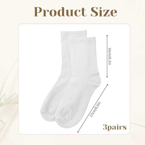 Image of InnoHHustle 3 Pairs White Crew Socks for Women All Season Womens Ankle Socks Cotton Athletic Casual Mid High Length Socks for Boots, Sneakers, Loafer