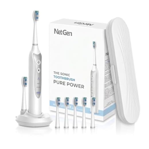 NetGen Sonic Electric Toothbrush for Adults - Rechargeable Power Toothbrush with 5 Soft Bristle Heads, Travel Case, 3 Cleaning Modes & Smart Timer, IPX7 Waterproof (White)