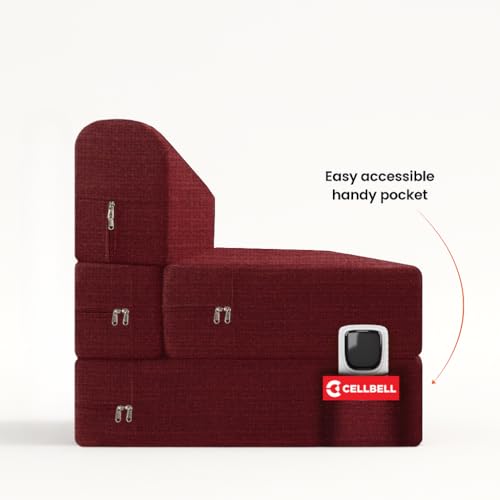 Image of CELLBELL Comfy Sofa Cum Bed 6x6.5 Feet | Foldable Dual Use Couch Bed with Soft Cushions, Washable Fabric Cover & Sturdy Frame | Space Saving Modern Design for Living Room, Bedroom Guest Use (Maroon)