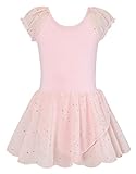 Leotard for Girls Pink Ballet Dress with Puff Sleeve for 3-4 Years Dance Tutu Skirt for Gymnastics