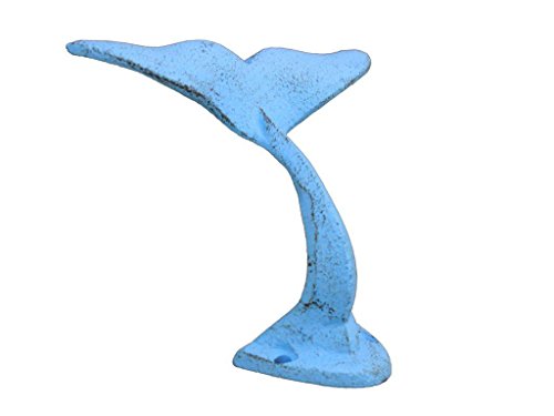 Handcrafted Nautical Decor Rustic Light Blue Cast Iron Decorative Whale Tail Hook 5" - Cast Iron Decoratio #TOP2