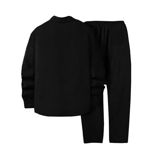 Mens Corduroy Outfits Two Piece Sets Button Down Shirts Coats Jackets Trousers with Pockets Fall Winter2