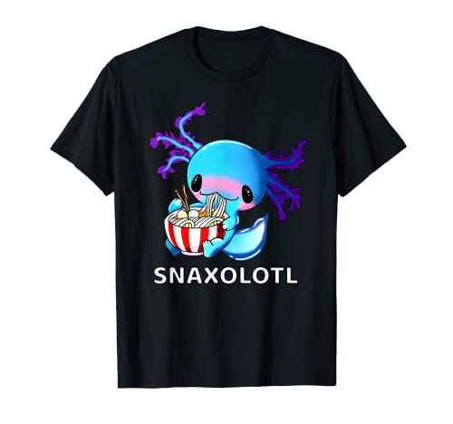 Lindo Axolotl Amante Azul Snaxolotl Comiendo Ramen Kawaii Anime Camiseta