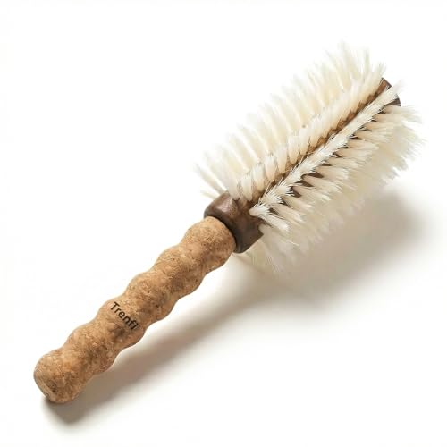 TRENFI Boar Bristle Round Brush with Cork Handle - 2.75 Inch Barrel with Nylon Pins - Blow Dry and Volumize Fine Thinning Hair Without Arm Fatigue