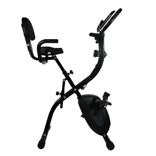 Magnéticas Bicicleta Estatica para casa, Bicicleta Estatica Plegable con Respaldo y 10 Niveles de Resistencia, Bici Estatica con Banda de Resistencia, Monitor LCD