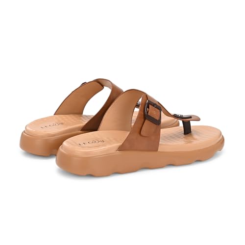 Image of Legwork Women's Orthopaedic T-Strap Thong Sandal | Acupressure Massage Footbed | EVA Cushioned Platform Sole | Doctor Arch Support | Adjustable Buckle Strap | Diabetic Friendly Flat Sandals for Women | UK 3-8 | Brown, Tan, Pink
