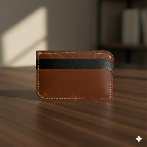 Image of Genuine Leather Card Holder Wallet for Men & Women | Slim Pocket Size Card Holder with Cash Slot | Debit Credit Visiting Card Organizer for Daily Use (Style 12)