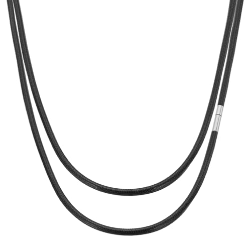 Image of PATIKIL 16" Leather Necklace Cord, 3mm/0.12" Waterproof Braided Leather Necklace Cord Woven Wax Rope Chain with Stainless Steel Clasp for Men Women DIY Pendant Gift, Black/Silver