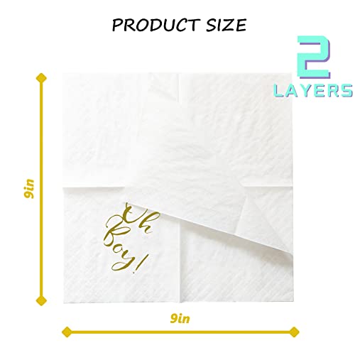 Geloar Oh Boy Cocktail Napkins For Baby Shower, 100 Pack Gold Oh Boy Paper Luncheon Cocktail Beverage Napkins In Bulk For Baby Shower Baby Boy Welcome Party Decorations | 2-Ply, 5X5 Inches (Oh Boy) #TOP2