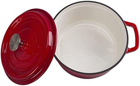 OLLAKOK Enameled Cast Iron Dutch Oven with Lid Enameled Cast Iron Skillet with Dual Handles Cast Iron Casserole Braiser Heavy Duty Pot for Family (Red, 2.5 Quart)