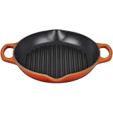 LE CREUSET Signature Hohe runde Grillpfanne aus Gusseisen, für alle Herdarten und Backöfen, 25 cm, Ofenrot, 20208250900422