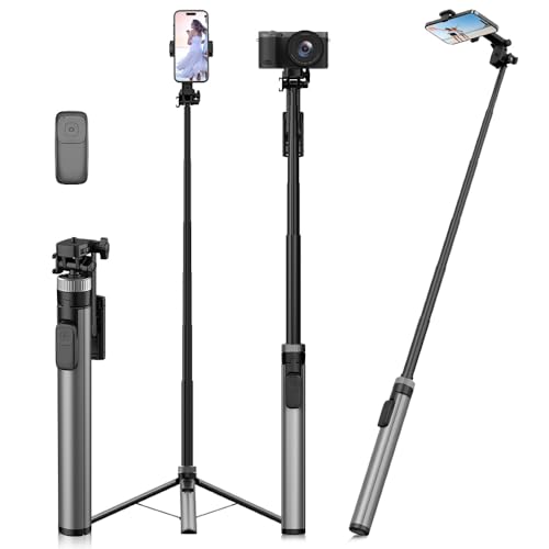 スマホ 三脚 自撮り棒 収納一体型【超長200cm】充電式リモコン 1/4ネジ付き セルカ棒 長い 360°回転 スマホスタンド じどりぼう 7段階伸縮 アルミ合金製 折りたたみ 持ち運び便利 iPhone Android/GoPro/insta360に対