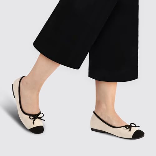 Volyxus Women's Ballet Flats Cap Toe Bow Flats Two Tone Slip On Flats Comfort Square Toe Dressy Flat Shoes for Casual Work Apricot by Volyxus - Used condition - Image 6