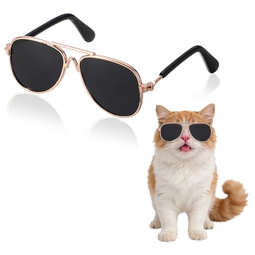 PETAXCELL Dog Sunglasses, Retro Dog Kittens Glasses Classic Metal Glasses Cosplay Costume Photo Props Cute Mini Eyewear, (Aviator, Grey Lens), Intended for Cat/Puppies/Small Pets