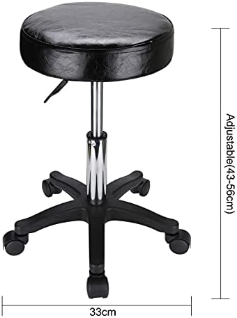 Shoze Round Rolling Stool Chair PU Leather Adjustable Swivel Stool 360° Rotatable Hydraulic SPA Salon Tattoo Work Office Chair Modern Industrial Metal Style Work Massage Stools on Wheels (Black)