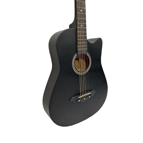 Image of Henrix 38C 38 Inch Cutaway Acoustic Guitar with Dual Action Truss Rod, Gigbag, Picks, String Set, Strap, Cloth & Ebook - Matte Black