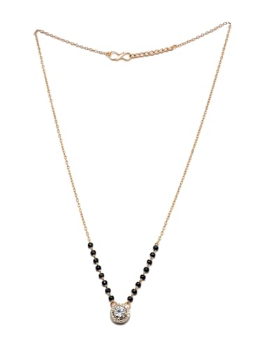 JHB American Diamond Boll Pendant With Black Beads Chain Short Mangalsutra For Women's